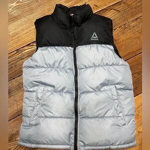 Reebok Puffer Vest Mens Small Black Gray Zip Up Insulated Lightweight